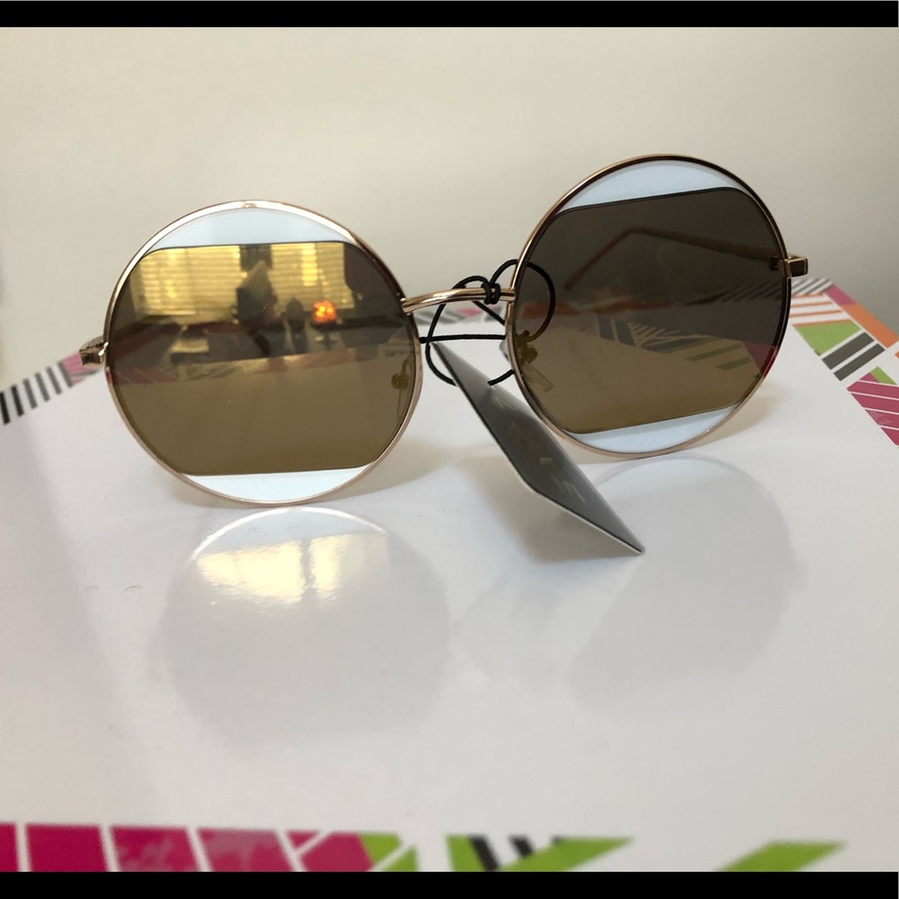 Gold Round Frame Mirrored Sunglasses